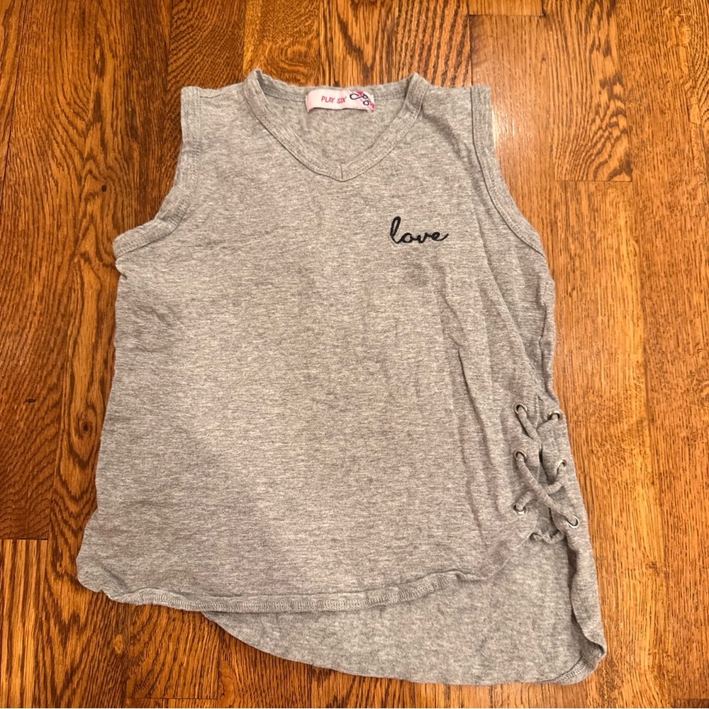 Play Six Gray Sleeveless Kids Top with Love Embroidery Size 6